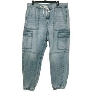 American Eagle Denim Cargo Jogger Pants 16 Light Wash Utility Relaxed Casual